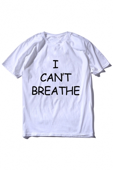 Cool Mens Letter I Can't Breathe Printed Short Sleeve Crew Neck Relaxed Fit T Shirt