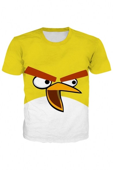 Funny Bird 3D Printed Colorblock Short Sleeve Crew Neck Slim Fit Casual Tee for Men