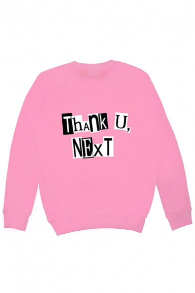 Street Girls Letter Thank U Next Print Long Sleeve Crew Neck Loose Pullover Sweatshirt