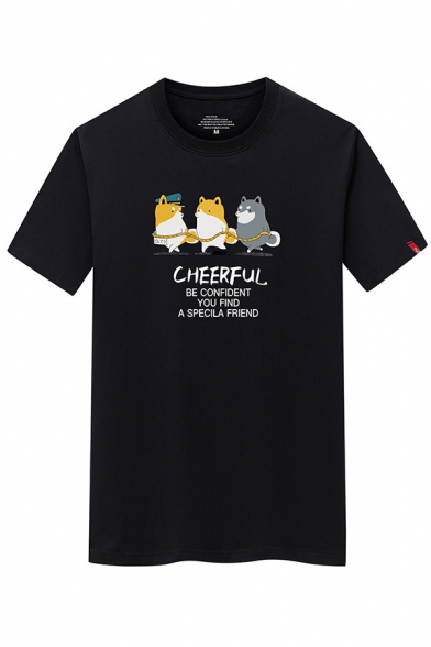 Chic Boys Letter Cheerful Dog Graphic Short Sleeve Crew Neck Loose Fit Tee Top