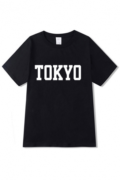 Cool Letter Tokyo Print Short Sleeve Crew Neck Relaxed Fit T-shirt