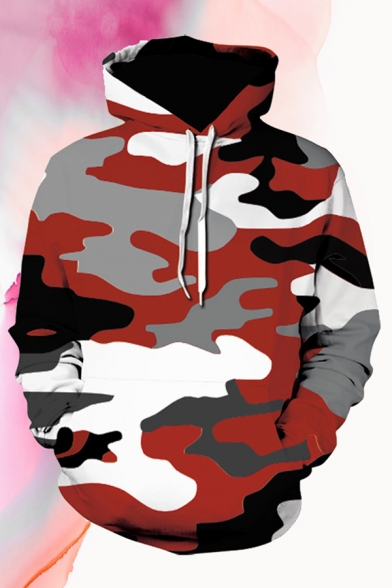 Mens Camo 3D Digital Printed Long Sleeve Drawstring Relaxed Fitted Unique Hoodie with Pocket