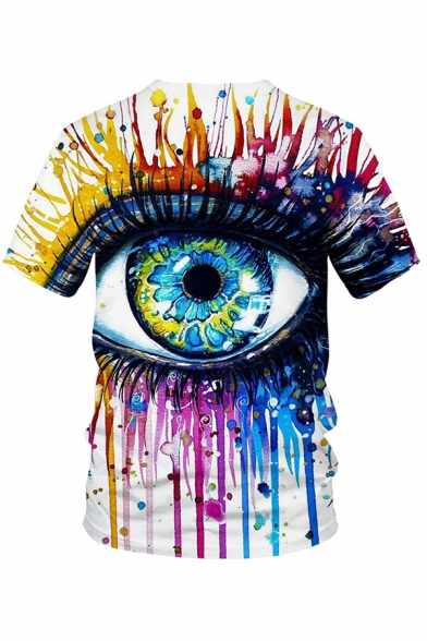 Cartoon Eyes 3D Printed Short Sleeve Crew Neck Regular Fitted Chic Tee Top for Guys