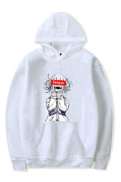 Cool Boys Cartoon Character Letter Graphic Long Sleeve Drawstring Loose Fit Hoodie with Pocket