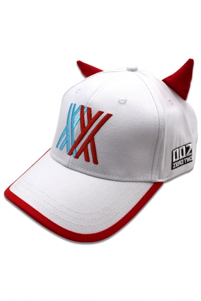Cross Embroidered Horn Patched Popular Baseball Cap in White