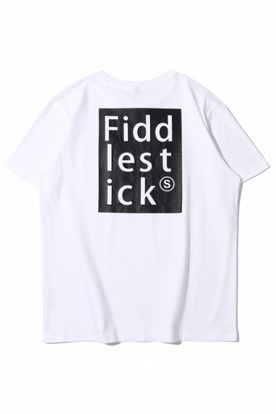 Fidd Lest Ick Letter Printed Chest Pocket Short Sleeve Crew Neck Stylish Loose Fit T Shirt for Guys