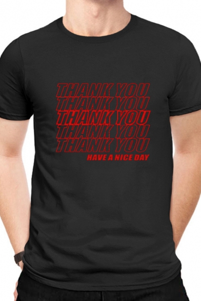 Basic Mens Letter Thank You Have a Nice Day Pattern Round Neck Short Sleeve Regular Fit T-Shirt