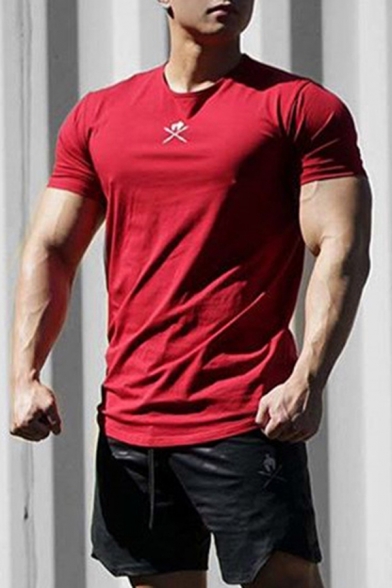 Bodybuilding Guys Short Sleeve Crew Neck Patterned Regular Fit T Shirt