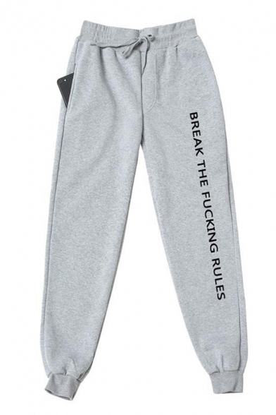 Letter Break The Fucking Rules Print Drawstring Waist Ankle Cuffed Carrot-fit Casual Sweatpants for Men