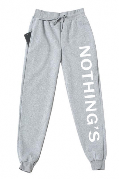 Mens Letter Nothing's Print Drawstring Waist Ankle Cuffed Carrot Fit Leisure Sweatpants