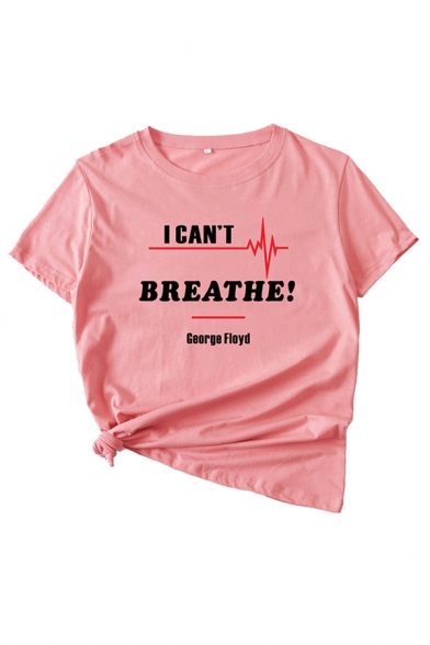 Basic Girls Letter I Can't Breathe Printed Short Sleeve Crew Neck Regular Fit T Shirt