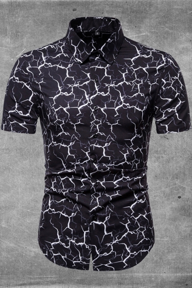 Chic Guys Abstract Allover Printed Short Sleeve Point Collar Button up Slim Fit Shirt