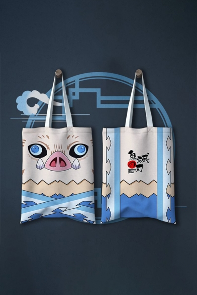 Chinese Letter Comic All over Geo Printed Canvas Tote Bag