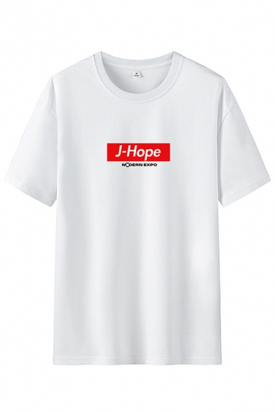 Fashionable Mens Letter J-Hope Printed Short Sleeve Crew Neck Loose T Shirt