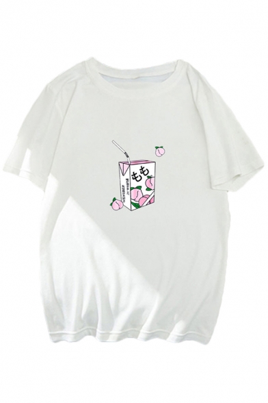 Preppy Girls Juice Pattern Short Sleeve Round Neck Relaxed T Shirt