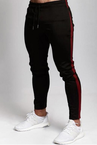Stylish Mens Contrasted Side Drawstring Waist Cuffed Ankle Length Fitted Sweatpants