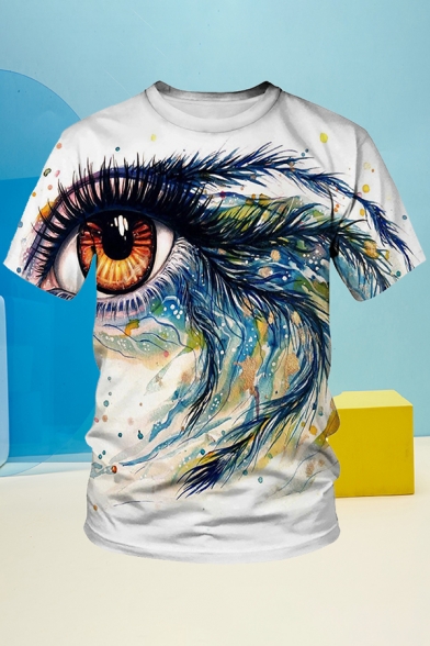 Cartoon Eyes 3D Printed Short Sleeve Crew Neck Regular Fitted Chic Tee Top for Guys
