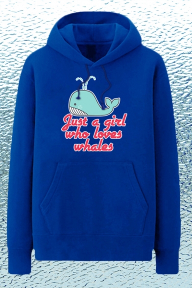 Cool Mens Whale Letter Just a Girl Who Loves Whales Printed Pocket Drawstring Long Sleeve Regular Fit Graphic Hooded Sweatshirt