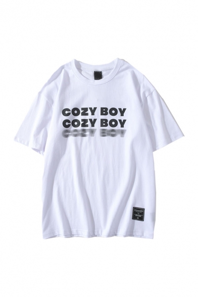 Fashionable Men's Letter Cozy Boy Printed Round Neck Short Sleeve Relaxed Fitted T-Shirt