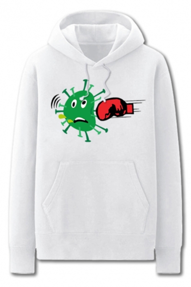 Funny Mens Virus Boxing Glove Pattern Pocket Drawstring Long Sleeve Regular Fit Hooded Sweatshirt
