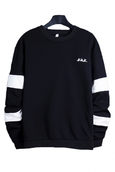 Mens Pullover Sweatshirt Retro Colorblock Letter K&K Pattern Cuffed Long Sleeve Regular Fit Crew Neck Pullover Sweatshirt