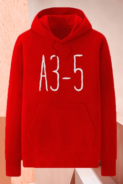 Simple Letter A3-5 Pocket Drawstring Long Sleeve Regular Fit Hooded Sweatshirt for Men