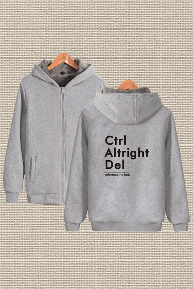 Simple Mens Sherpa Liner Letter Ctrl Altright Del Printed Relaxed Hoodie