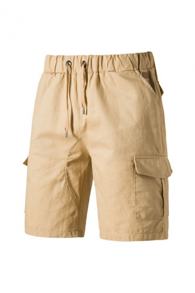 Stylish Men's Plain Drawstring Knee Length Regular Fitted Cargo Shorts with Pockets
