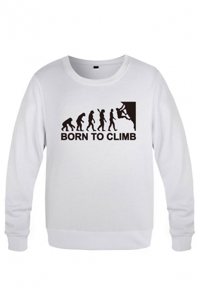 Stylish Mens Character Letter Born to Climb Printed Pullover Long Sleeve Round Neck Fitted Graphic Sweatshirt