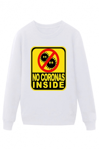 Trendy Virus Letter No Coronas inside Printed Pullover Long Sleeve Round Neck Regular Fit Graphic Sweatshirt for Men