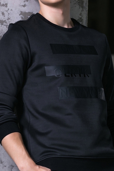 Unique Letter London Olrik New York Print Crew Neck Full Sleeve Fitted Pullover Sweatshirt for Men