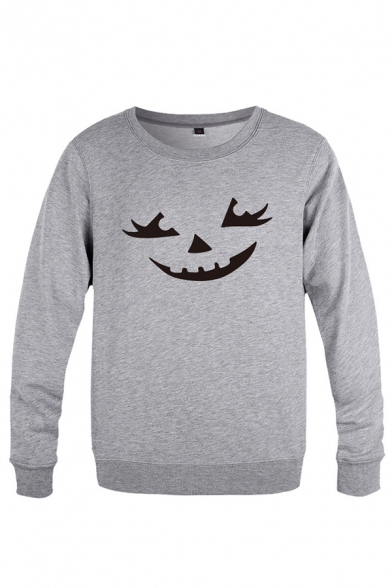 Chic Mens Devil Face Pattern Pullover Long Sleeve Round Neck Fitted Sweatshirt