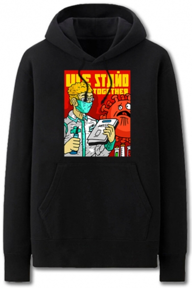 Chic Mens Doctor Virus Letter Ule Stand Together Printed Pocket Drawstring Long Sleeve Regular Fit Graphic Hooded Sweatshirt
