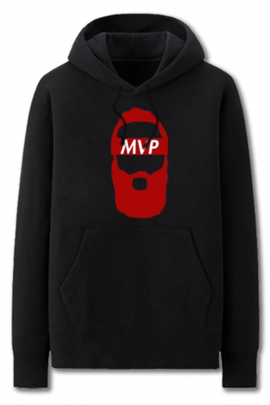 Cool Mens Character Pattern Letter Mvp Pocket Drawstring Long Sleeve Regular Fit Graphic Hooded Sweatshirt