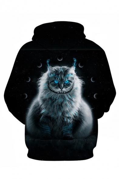 Leisure Cat 3D Printed Pocket Drawstring Long Sleeves Relaxed Fit Hoodie for Men