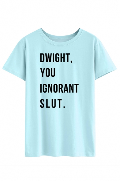 Summer Guys Letter Dwight You Ignorant Slut Print Short Sleeve Crew Neck Relaxed T-shirt