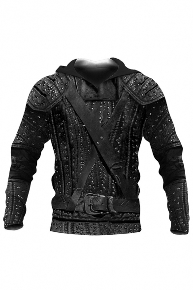Unique Armor 3D Printed Drawstring Belt Full Sleeves Fitted Hoodie for Men