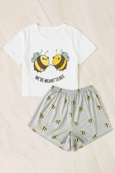 Chic Letter Mooochin Cartoon Cow Graphic Short Sleeve Crew Neck Loose T Shirt & Drawstring Waist Cow Print Relaxed Shorts Co-ords in White