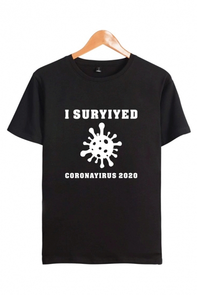 Cool Letter I Survived Coronavirus Graphic Short Sleeve Crew Neck Relaxed T Shirt for Men
