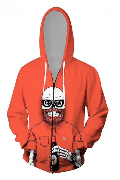 Creative Mens 3D Skull Letter Dead Loser Printed Zip Pocket Drawstring Long Sleeve Regular Fitted Hooded Sweatshirt