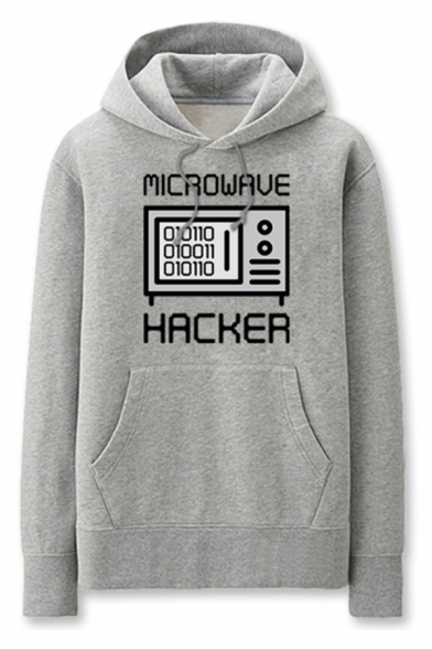 Dressy Television Letter Microwave Hacker Printed Pocket Drawstring Long Sleeve Regular Fit Graphic Hooded Sweatshirt for Men