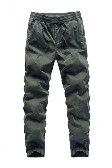 Fashion Men's Pants Camo Printed Drawstring Waist Cuffed Straight Fit Chino Pants with Pockets
