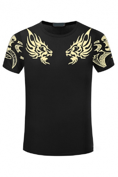 Fashionable Men's Dragon Printed Crew Neck Short Sleeve Slim Fit T-Shirt