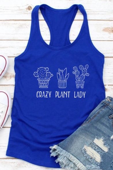Letter Crazy Plant Lady Cactus Graphic Regular Fit Racerback Popular Tank Top for Girls