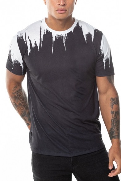 Popular Mens Contrasted Short Sleeve Crew Neck Regular Fit T Shirt