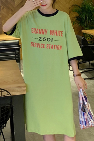 

Popular Womens Letter Granny White 2601 Print Half Sleeve Crew Neck Mid Shift T Shirt Dress, Black;green;white, LM639273