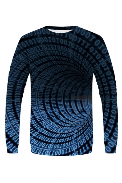 Stylish Mens 3D Visual Deception Number Printed Long Sleeve Round Neck Regular Fit Graphic Sweatshirt