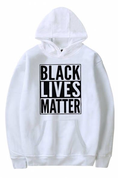 Trendy Guys Letter Black Lives Matter Printed Long Sleeve Kangaroo Pocket Loose Hoodie