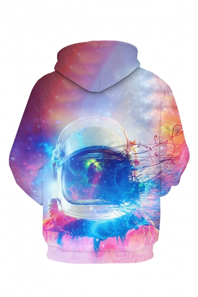 Trendy Mens 3D Astronaut Galaxy Pattern Pocket Drawstring Long Sleeve Regular Fit Hoodie