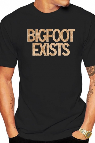 Vintage Letter Bigfoot Exists Printed Crew Neck Short Sleeve Regular Fit T-Shirt for Men